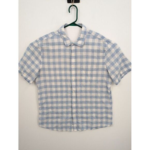Faherty Men's Blue Plaid Checked Linen Blend Short Sleeve Button Up Shirt, XL - Picture 1 of 6